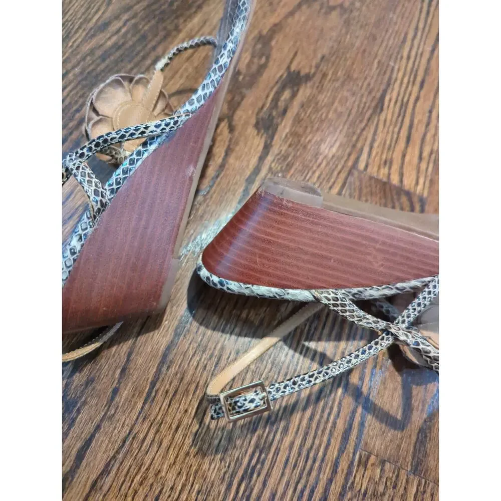 Tory Burch Snake Skin Flower Wedge Sandals